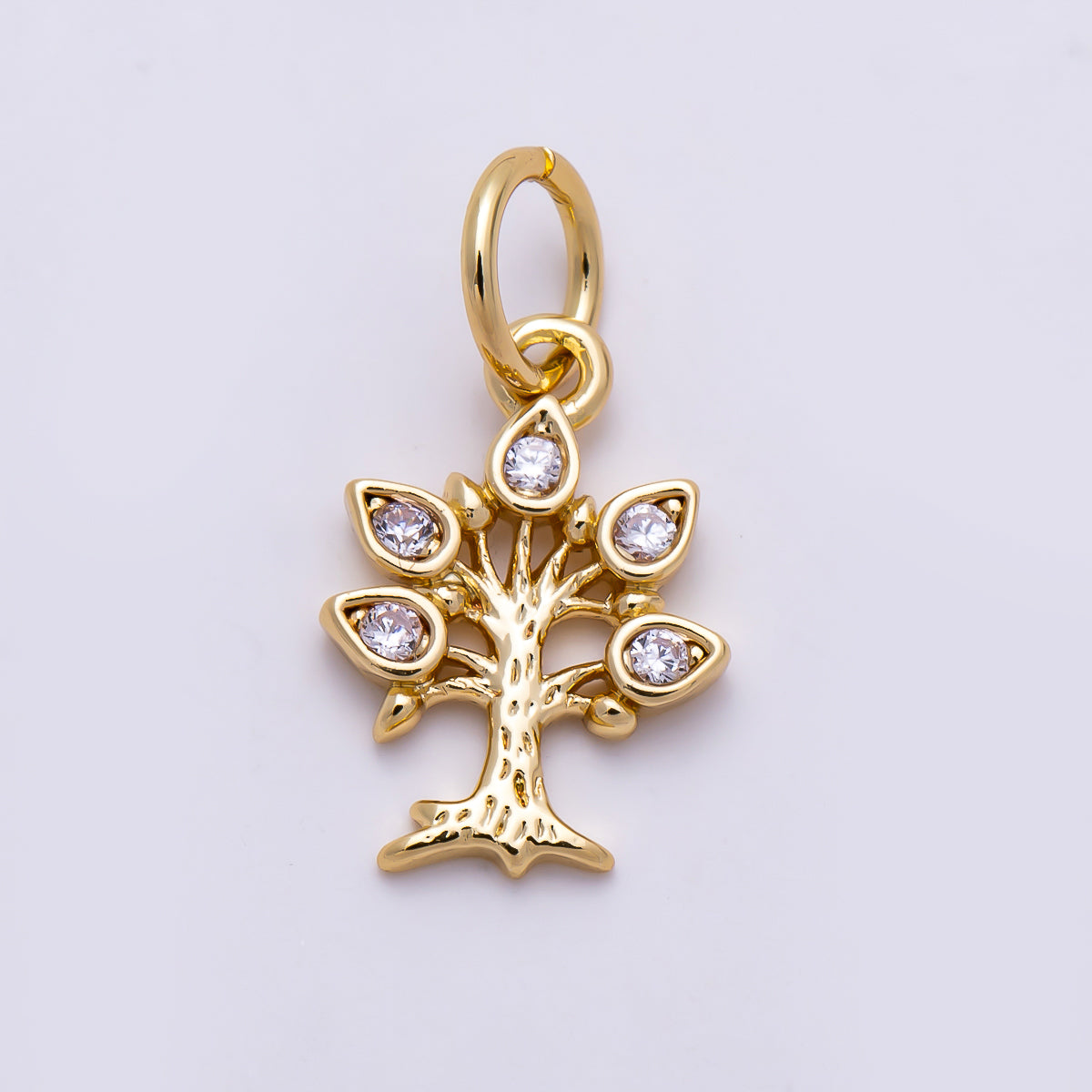 16K Gold Filled 11 mm Clear CZ Teardrop Leaf Tree Charm | Charms-01466