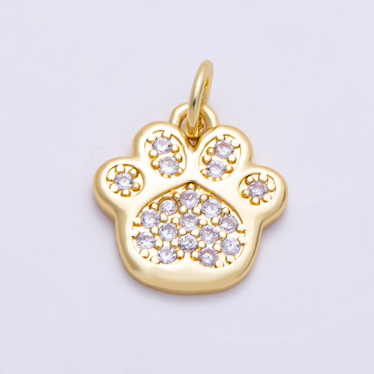 16K Gold Filled 13mm Micro Paved CZ Pet Paw Print Animal Charm | Charms-01468