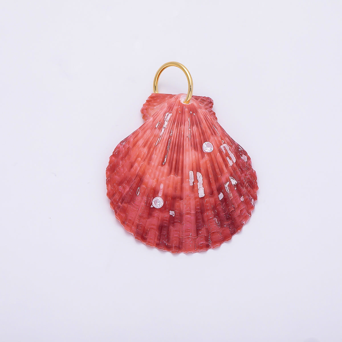 SUMMER 18K Gold Filled 53mm Rhinestone Red Natural Nautilus Conch Clam Sea Shell Charm | Charms-01473