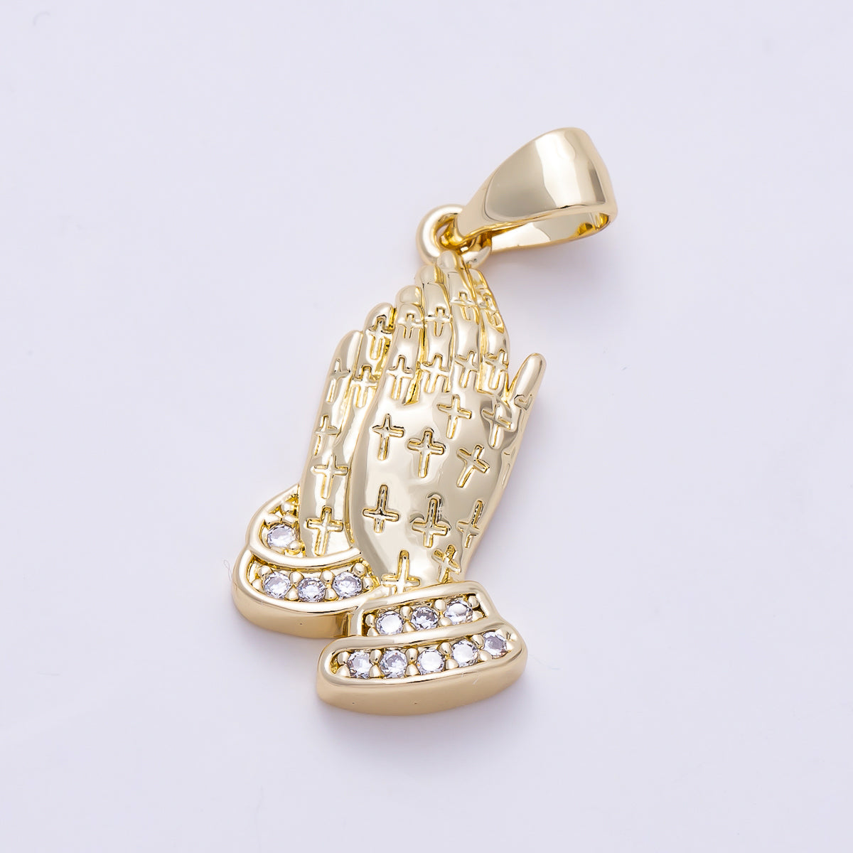 16K Gold Filled 20mm Micro Paved CZ Religious Praying Hands | Charms-01478