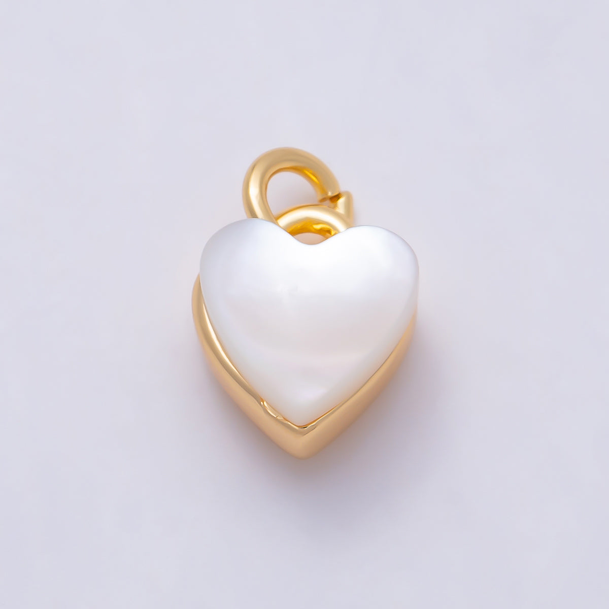 16K Gold Filled 9mm White Shell Pearl Heart Double Sided Mini Charm | Charms-01504