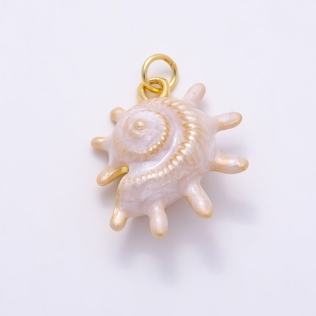 16K Gold Filled 23mm White, Blue Enamel Natural Conch Sea Shell 3D Multidimensional Charm | Charms-01506
