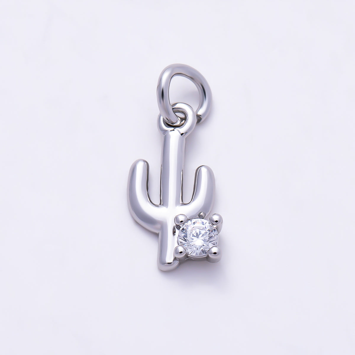 Silver 11mm Cactus Plant CZ Add-On Mini Charm | Charms-01524