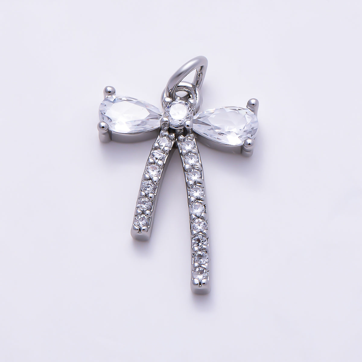 Silver 16mm Clear CZ Micro Paved Ribbon Bow Coquette Add-On Charm | Charms-01526