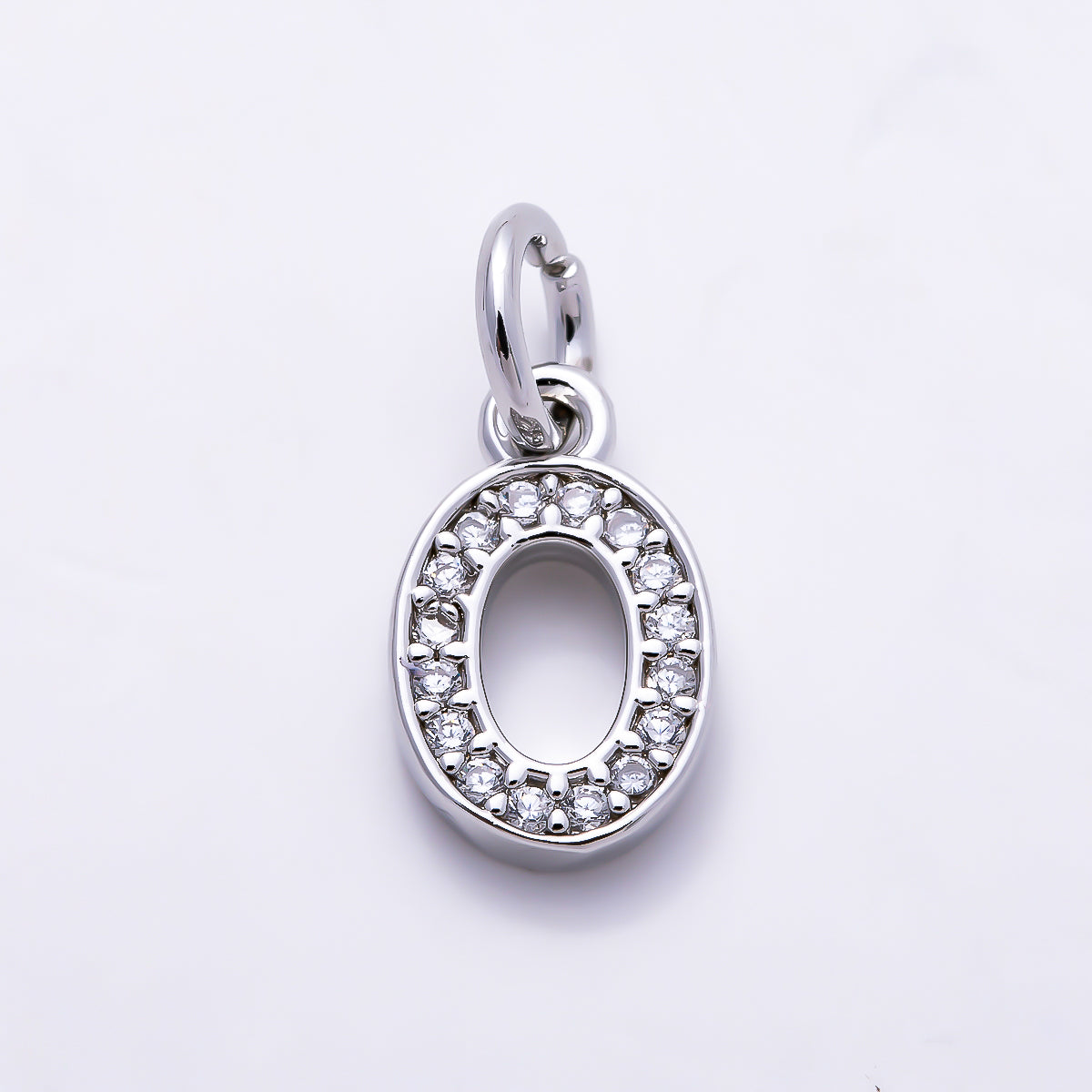 Silver 14mm Number 0-9 Clear Micro Paved CZ Charm | Charms-01527 ~ Charms-01536