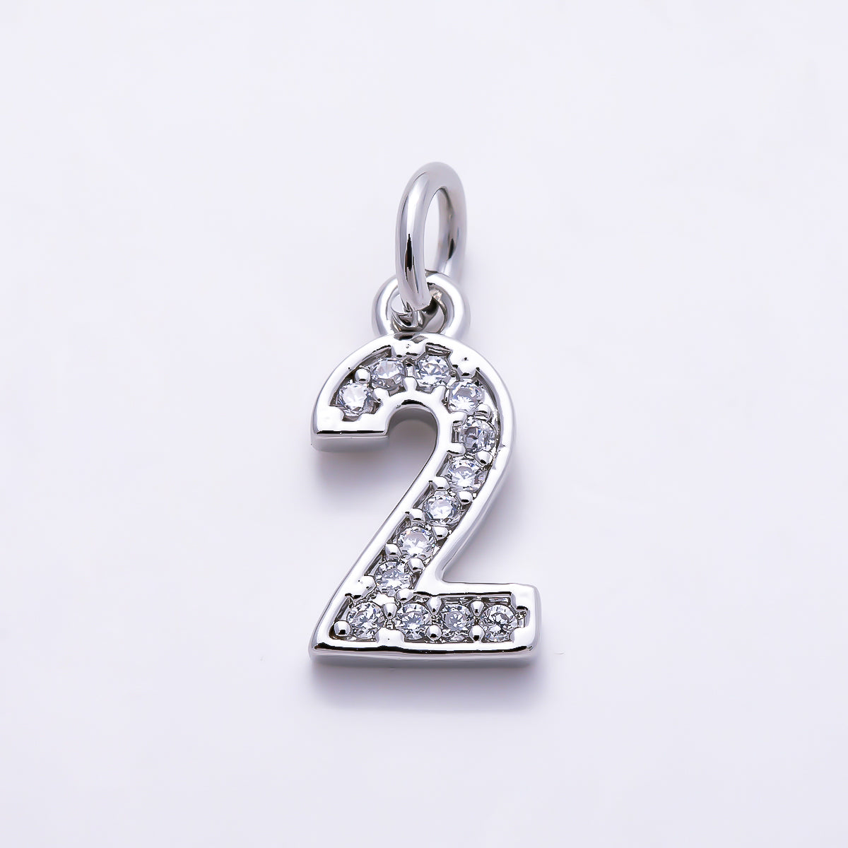 Silver 14mm Number 0-9 Clear Micro Paved CZ Charm | Charms-01527 ~ Charms-01536