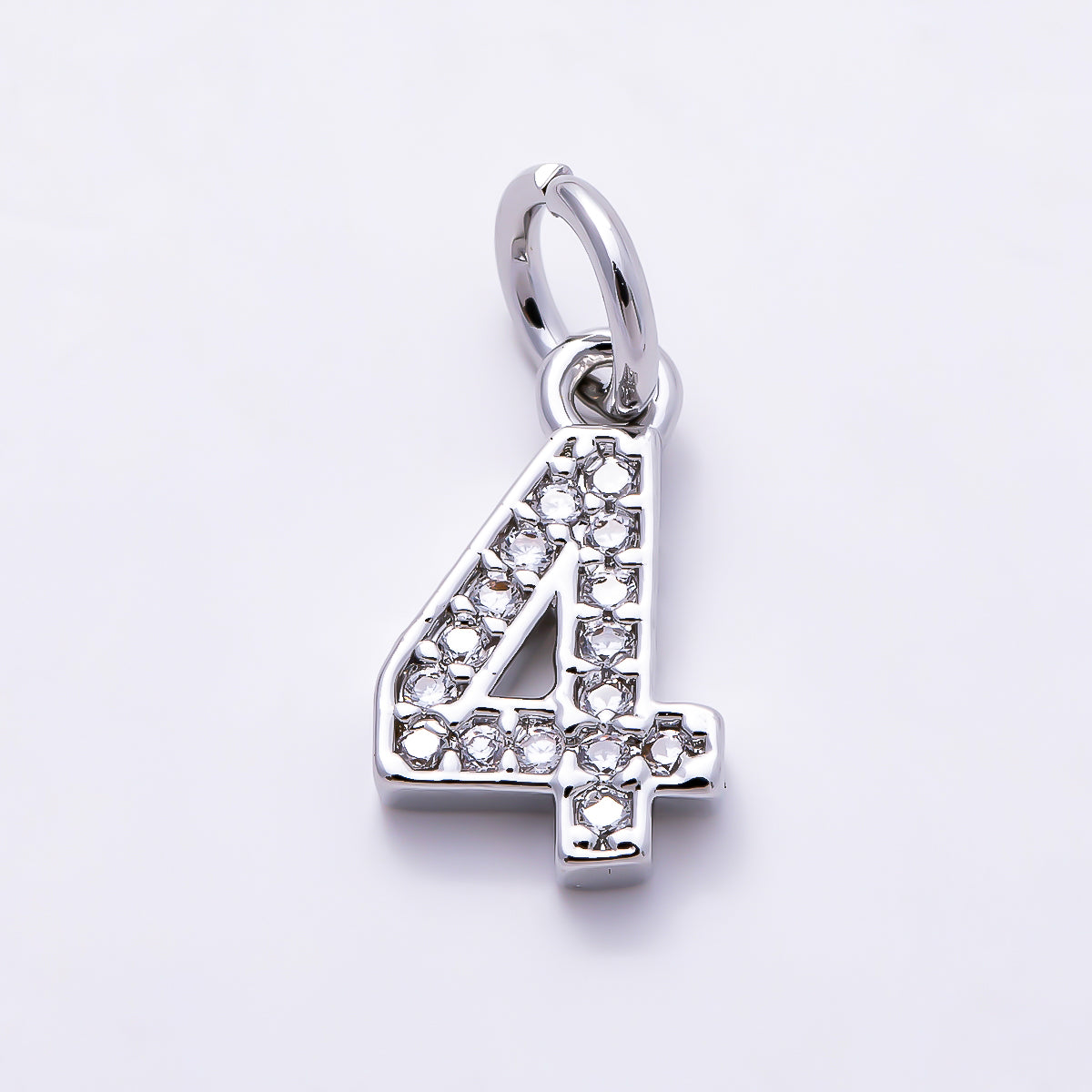 Silver 14mm Number 0-9 Clear Micro Paved CZ Charm | Charms-01527 ~ Charms-01536