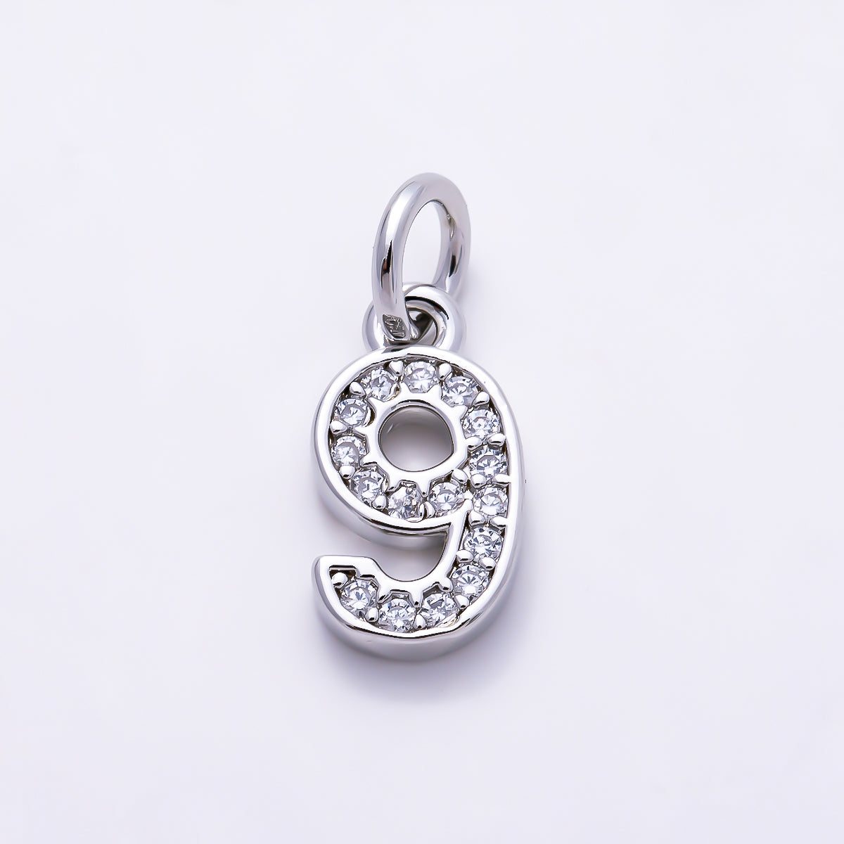 Silver 14mm Number 0-9 Clear Micro Paved CZ Charm | Charms-01527 ~ Charms-01536