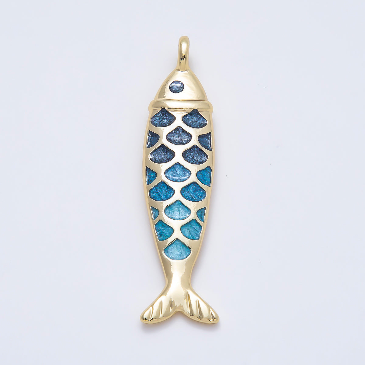 SUMMER 16K Gold Filled 48mm Blue Glitter Enamel Gradient Enamel Fish Pendant | Charms-01537
