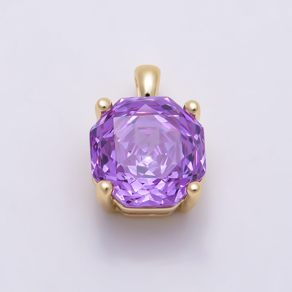 16K Gold Filled 11.5mm Purple, Clear, Pink CZ Prong Hexagon Round Pendant | Charms-01542 ~ Charms-01545