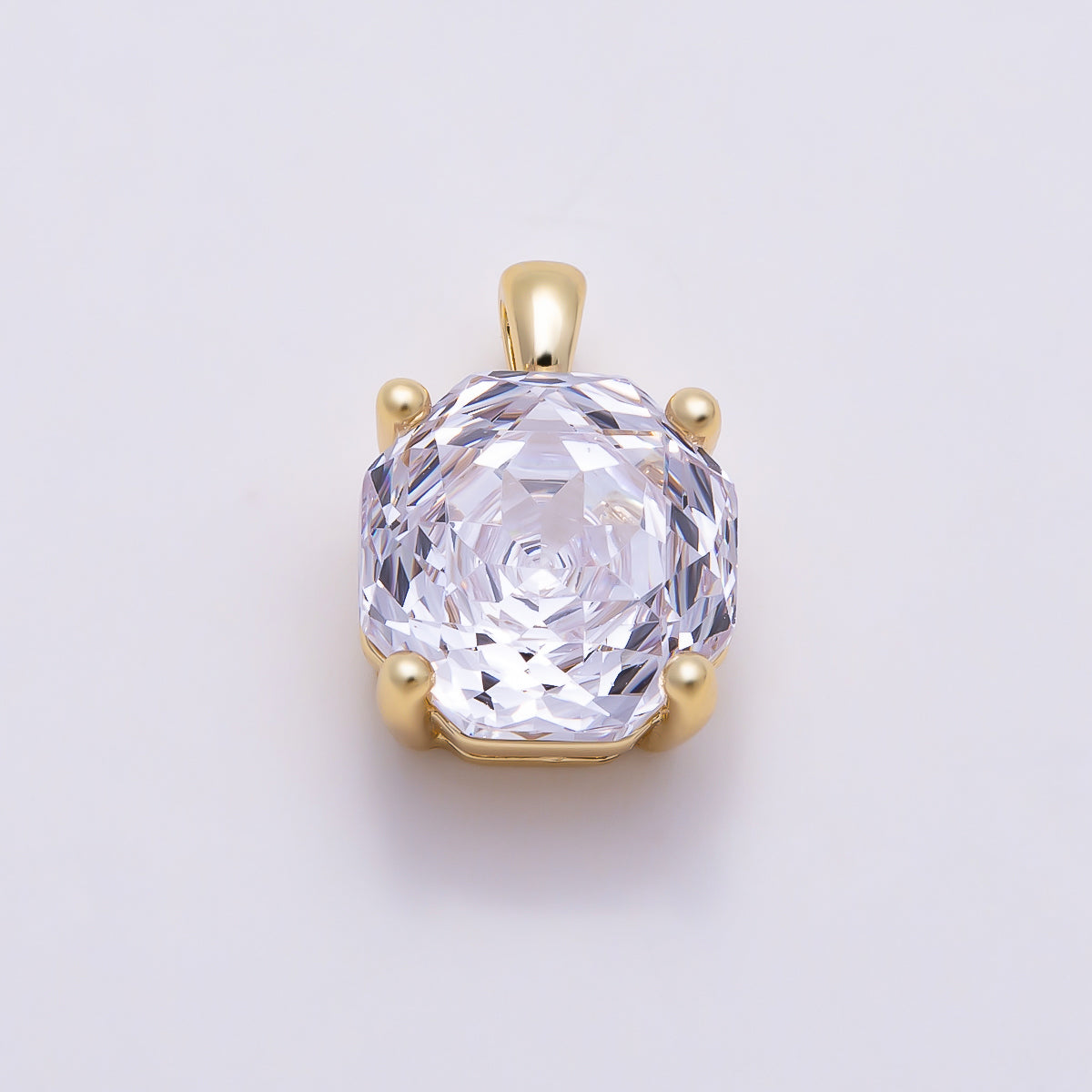 16K Gold Filled 11.5mm Purple, Clear, Pink CZ Prong Hexagon Round Pendant | Charms-01542 ~ Charms-01545