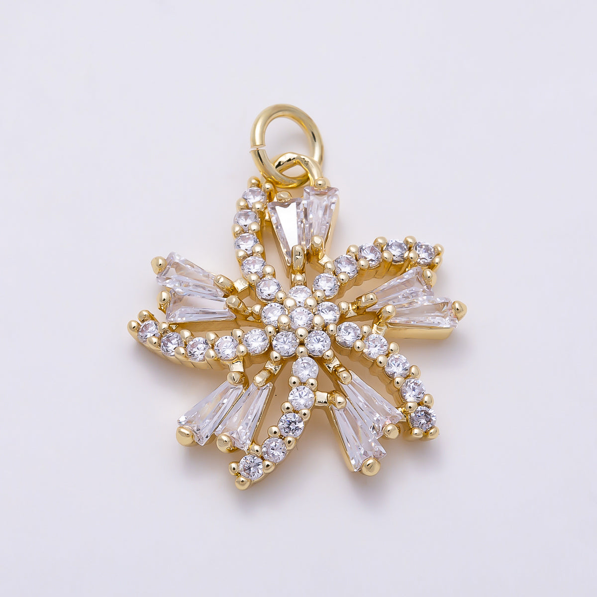16K Gold Filled 20mm Baguette Micro Paved CZ Flower Swirl Charm | Charms-01547
