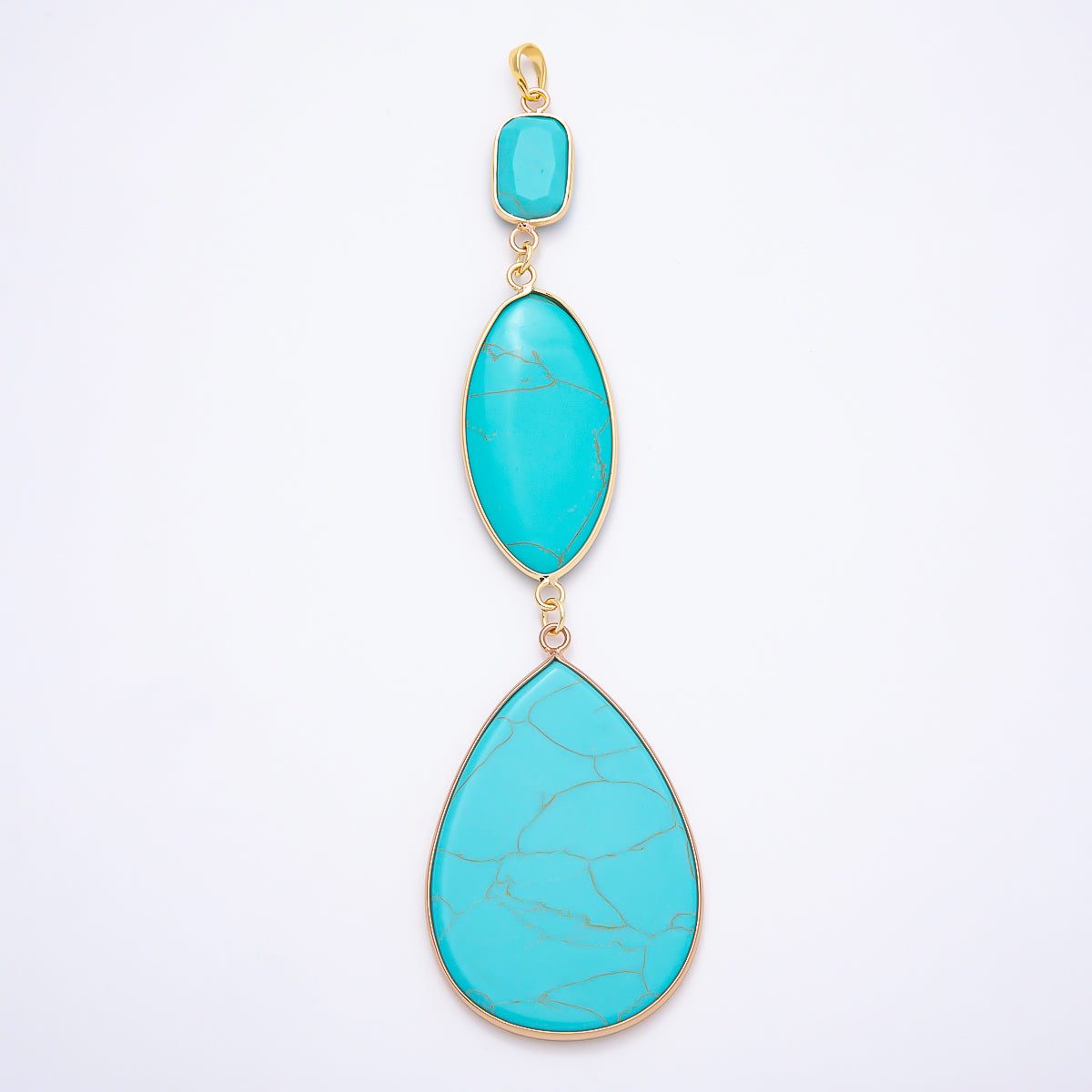 16K Gold Filled 130mm Turquoise Cabochon Natural Gemstone Multi-Shape Center Statement Pendant | Charms-01573 - Charms-01575