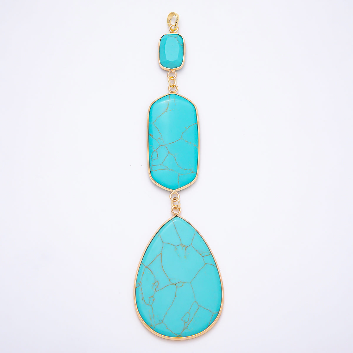 16K Gold Filled 130mm Turquoise Cabochon Natural Gemstone Multi-Shape Center Statement Pendant | Charms-01573 - Charms-01575