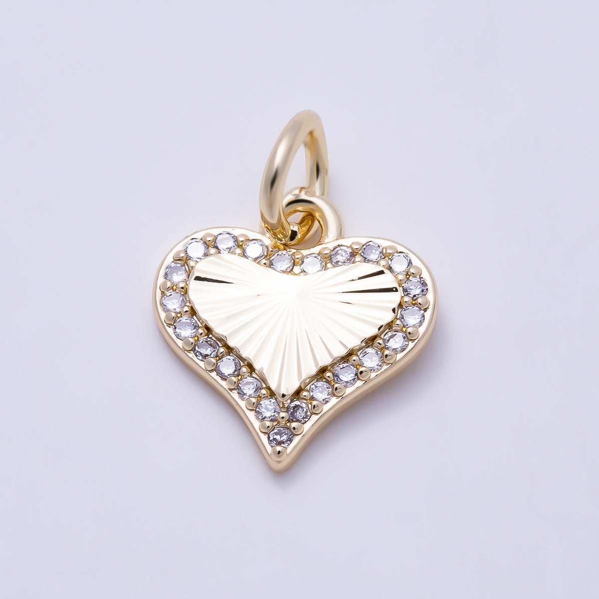 16K Gold Filled 11mm Micro Paved CZ Sunburst Heart Charm | Charms-01607