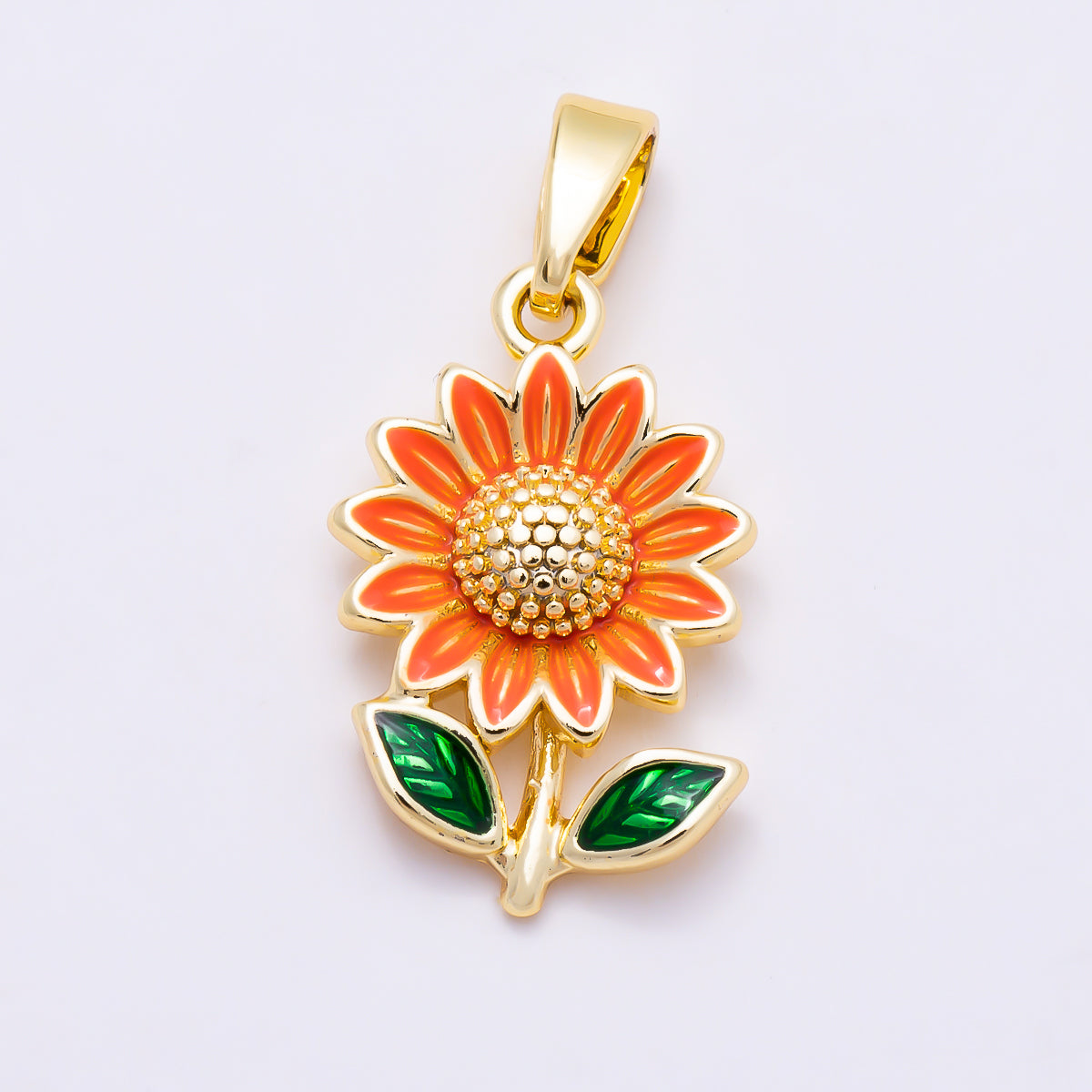 16K Gold Filled 17mm Blooming Sunflower Yellow Enamel Pendant | Charms-01889