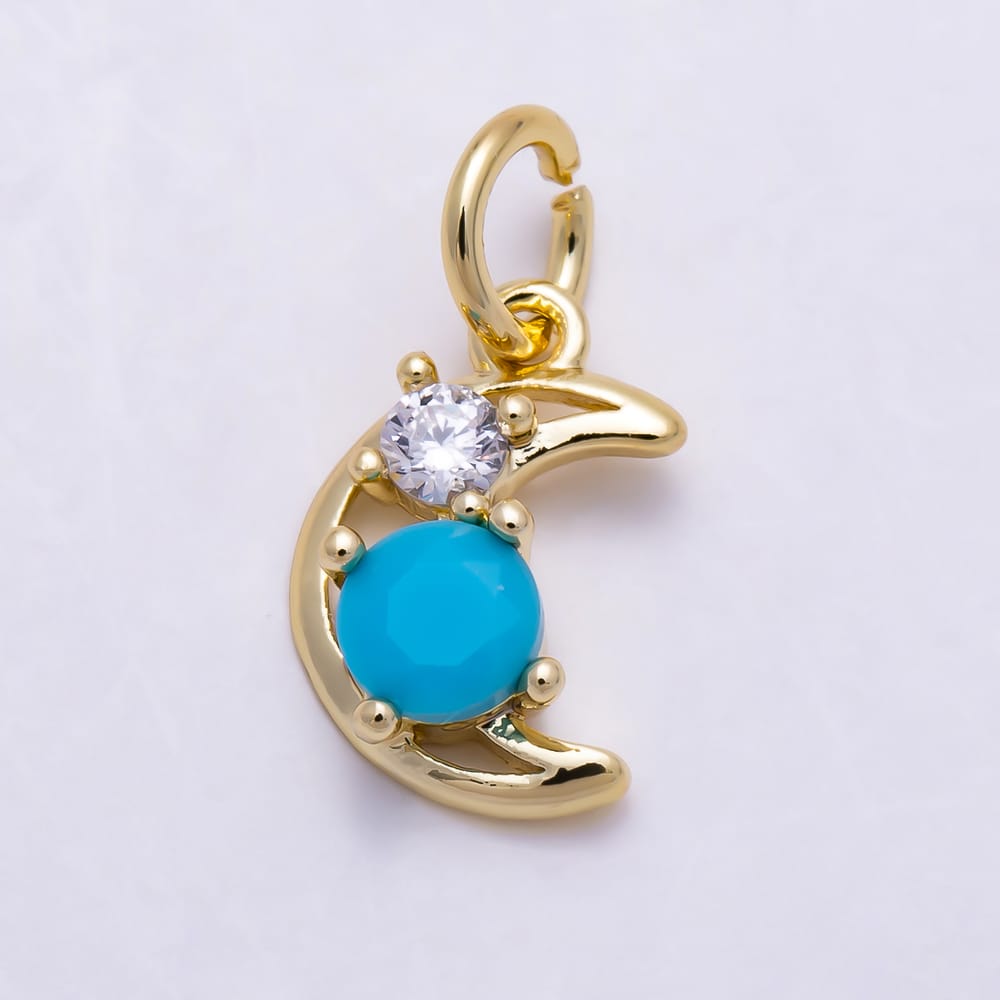 16K Gold Filled 11mm Turquoise Clear CZ Minimalist Crescent Moon Celestial Charm | Charms-02111 - Charms-02112