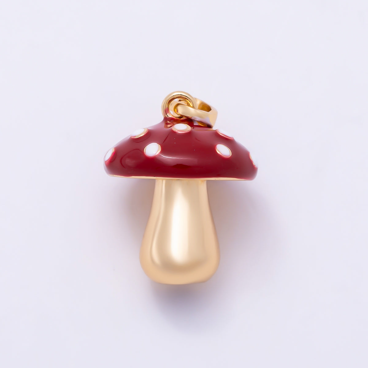 16K Gold Filled 17mm White Dotted Red Enamel Mushroom Vegetable Pendant | Charms-02322