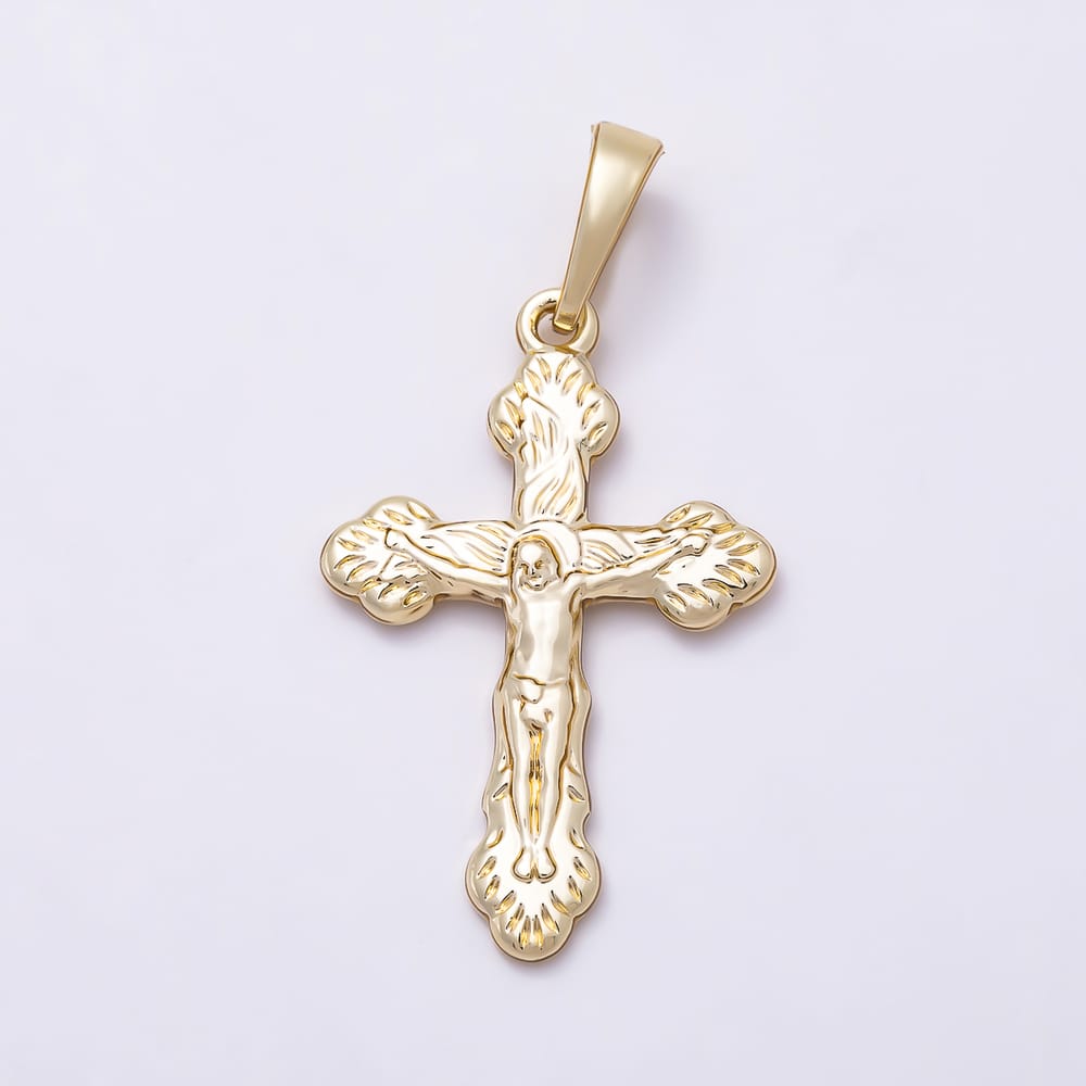 16K Gold Filled 26mm Minimalist Lined Textured Crucifix Cross Religious Pendant | Charms-02399