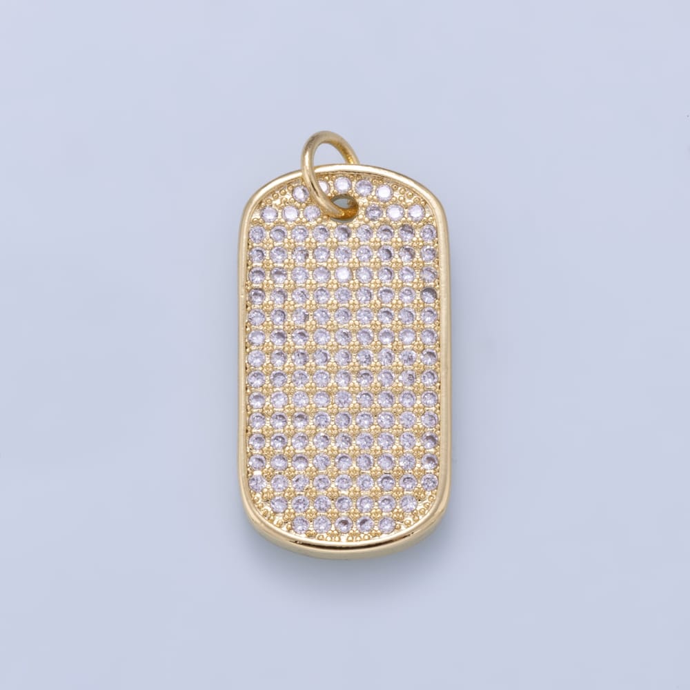 16K Gold Filled 22mm Micro Paved CZ Tag Rectangle Charm | Charms-02462