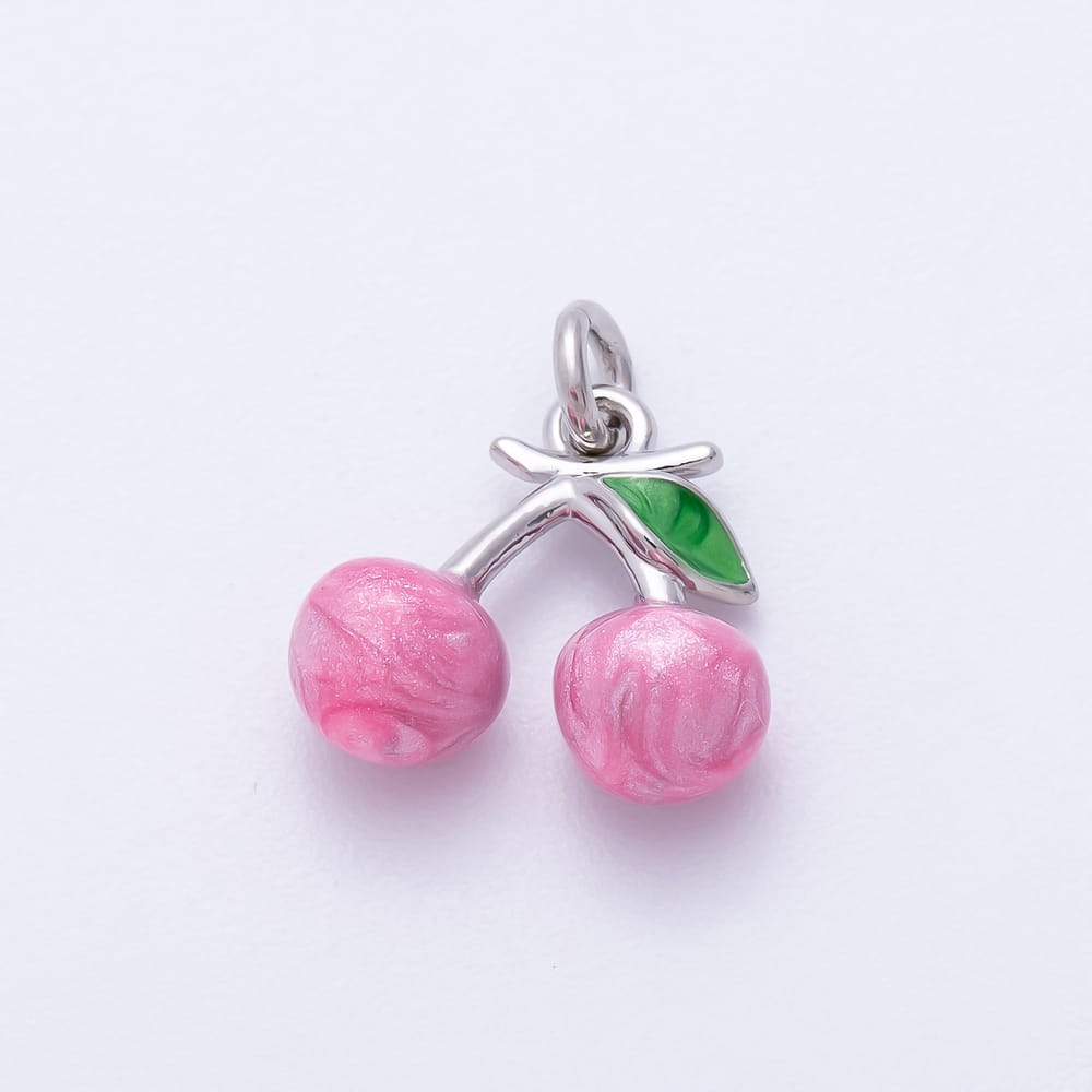 16K Gold Filled 12mm Pink Glitter Enamel Cherry Fruit 3D Multidimensional Mini Charm | Charms-02455 Charms-02477