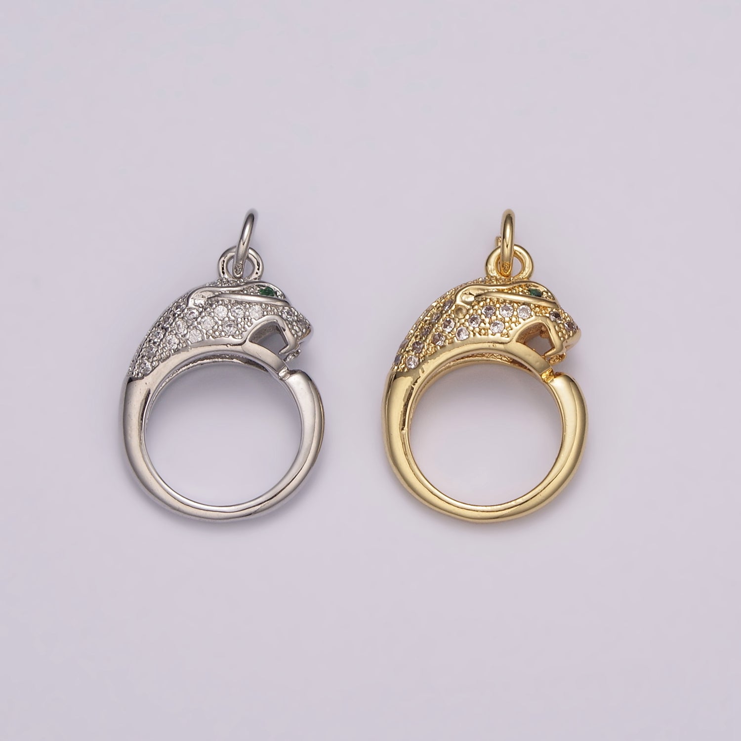 Gold Leopard Charm Ring, Panther Pendant For Women, Micro Pave Leopard Jaguar Animal Charm for Necklace Bracelet Earring | E-701 E-702 |