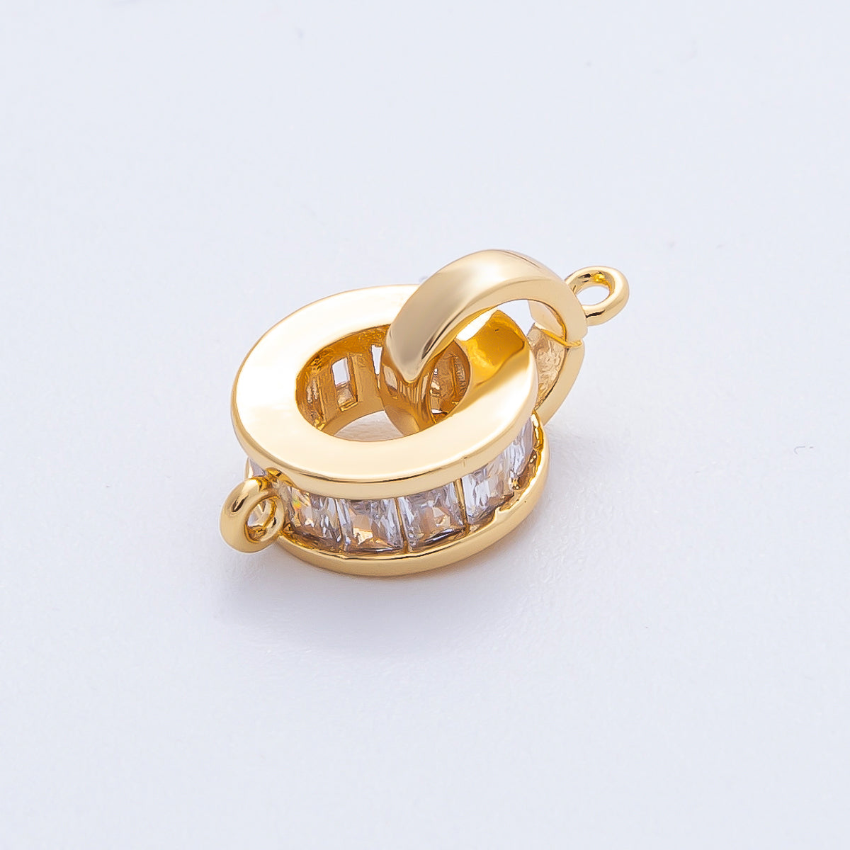 18K Gold Filled 19mm Clear CZ Baguette Round Connector Finding | CONNECTORS-00002