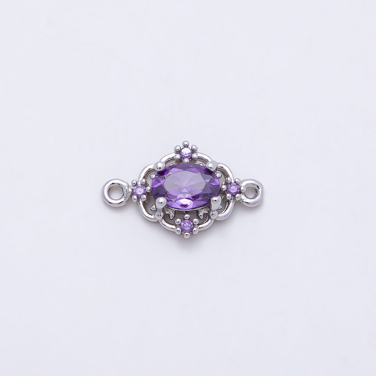 Rhodium Plated 17mm Clear, Pink, Purple CZ Artisan Connector | Connectors-00021 - Connectors-00023