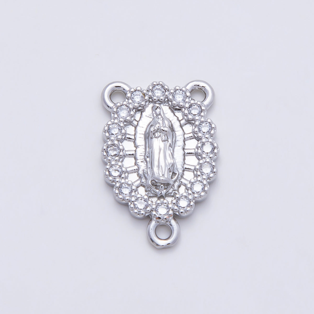 16K Gold Filled 18.5mm Mother Mary Micro Paved CZ Oval Triple Connector in Gold & Silver | Connectors-00028 Connectors-00029