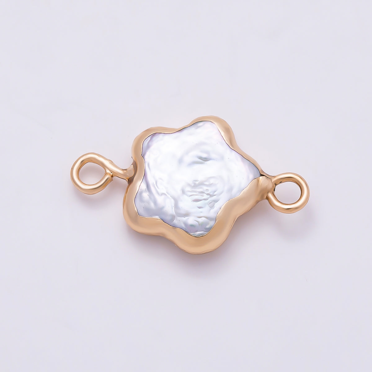 18K Gold Filled 10mm White Freshwater Pearl Foil Celestial Star Connector | Connectors-00033