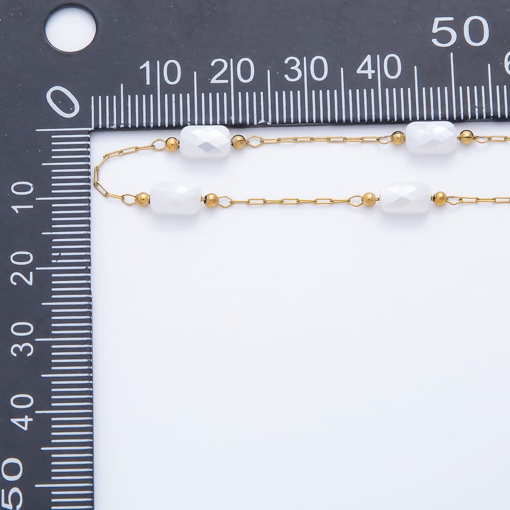 Stainless Steel 4mm Blue Agate Multifaceted Rectangle Gemstone Paperclip Satellite Unfinished Chain by Yard | Roll-01913