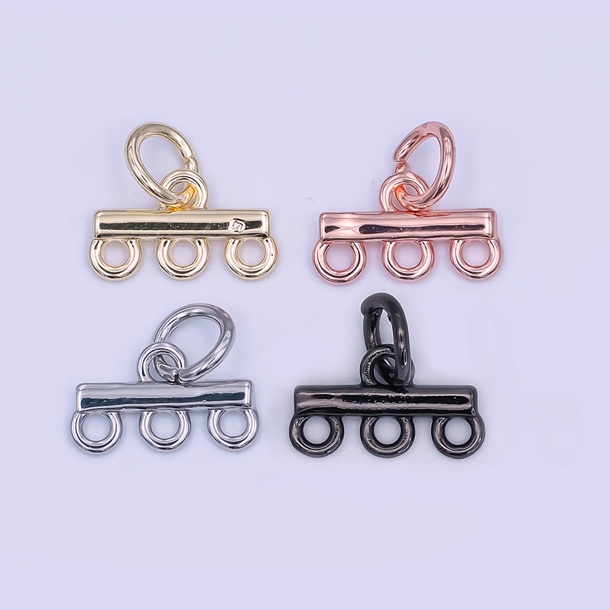 24K Gold Filled Triple Loop Drop Charm Bar Findings in Gold, Silver & Rose Gold | Z1149 Z1150