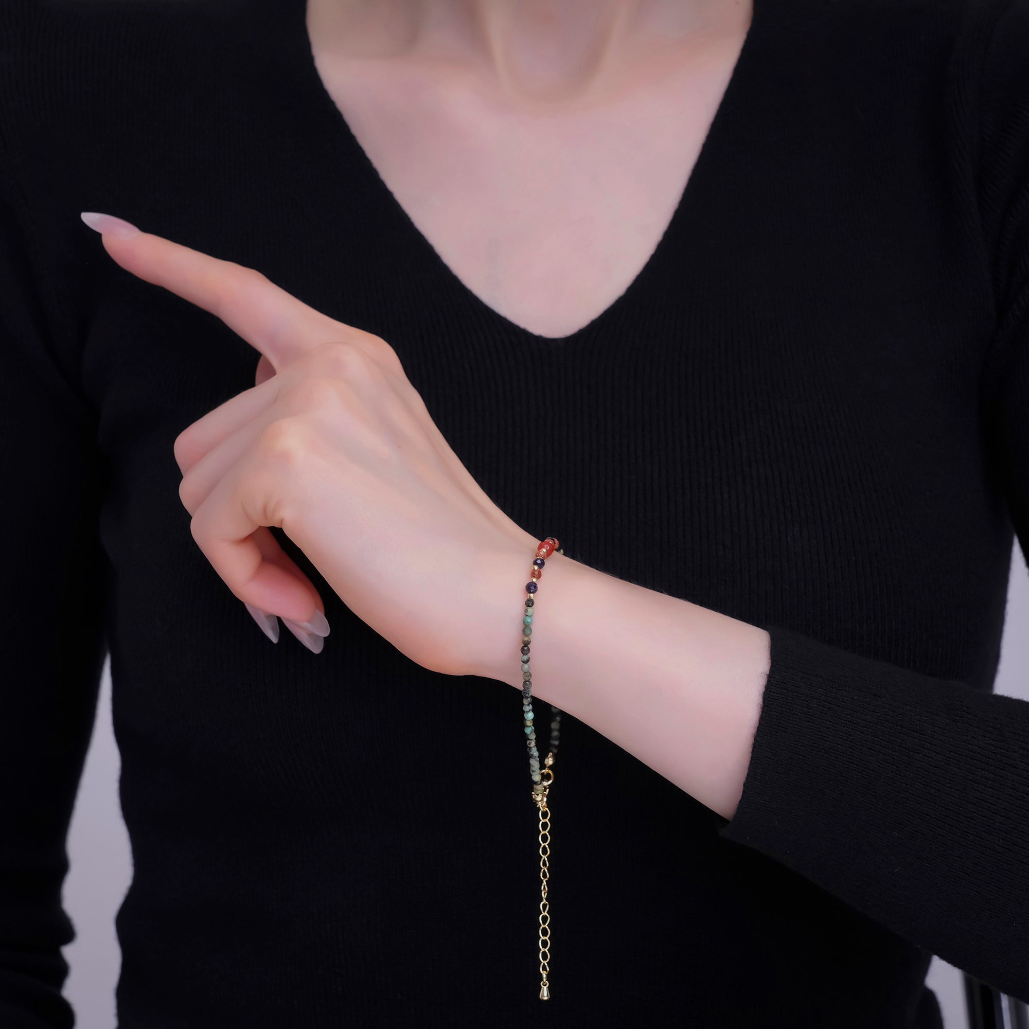 24K Gold Filled 2mm Carnelian Amazonite Gemstone 7.5 Inch Bracelet | WA-2882