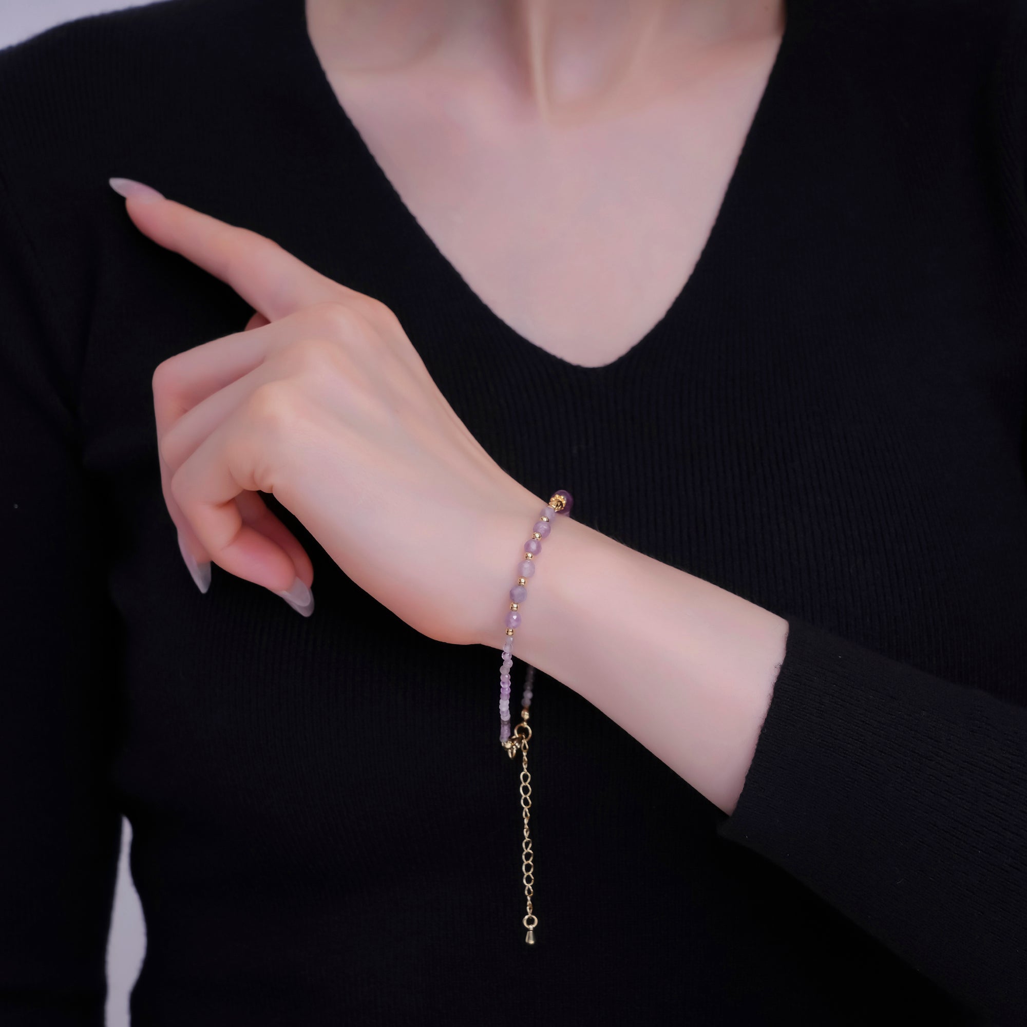 24K Gold Filled Purple Amethyst Gemstone 7.5 Inch Bracelet | WA-2886