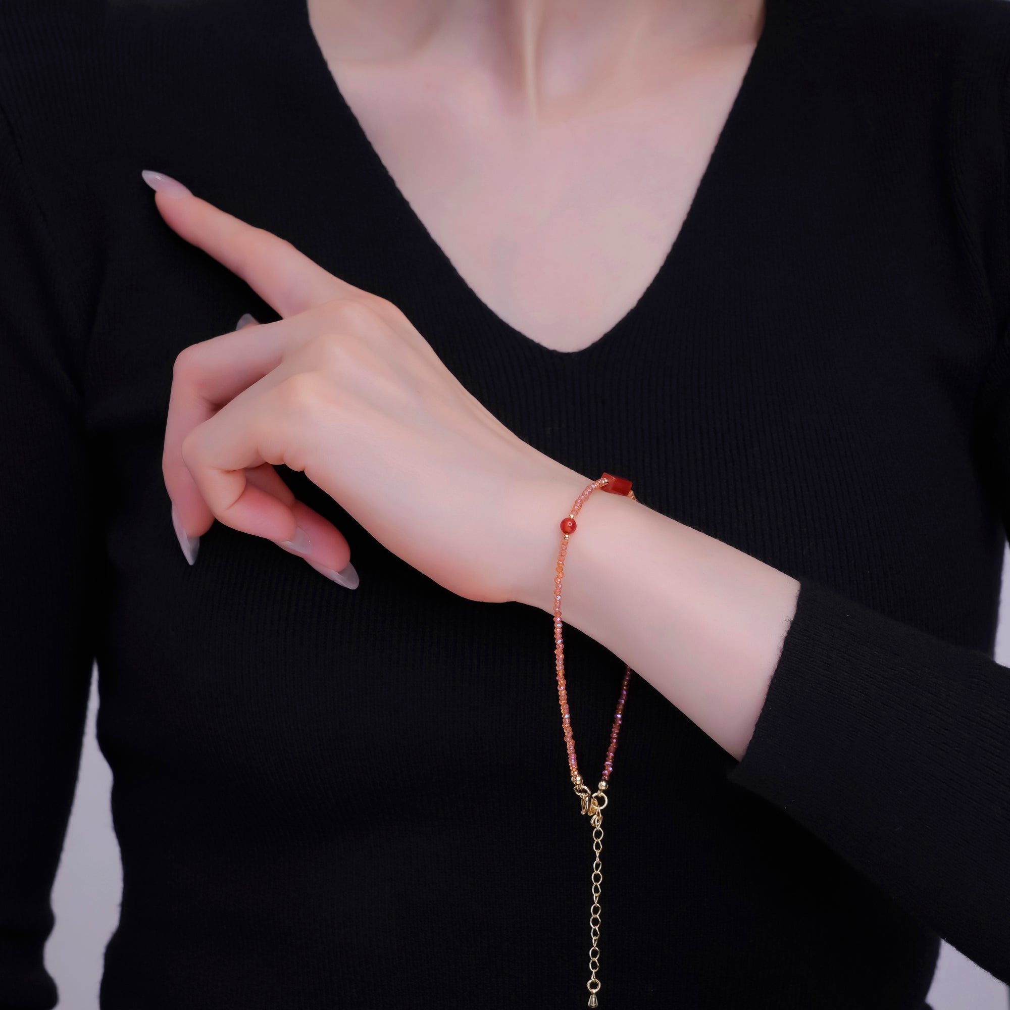 24K Gold Filled 2mm Red Carnelian Multifaceted Gemstone 9 Inch Anklet | WA-2951