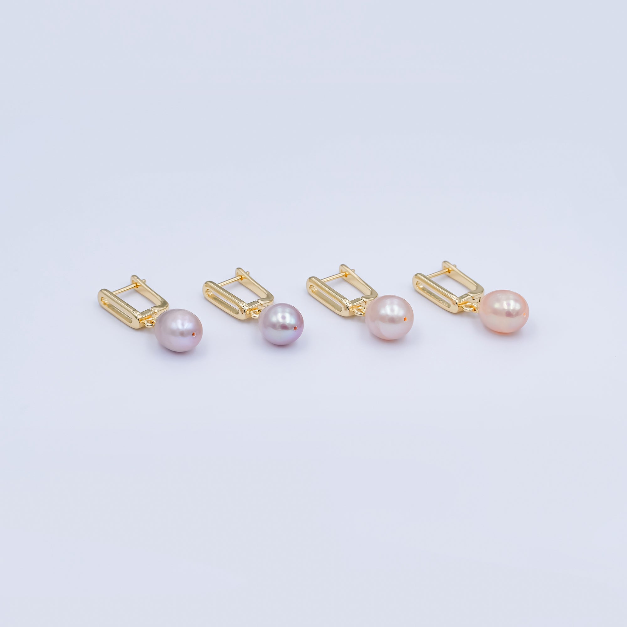 24K Gold Filled Purple, Pink Shell Pearl Drop Micro Paved CZ Hoop Earring | V350 V363