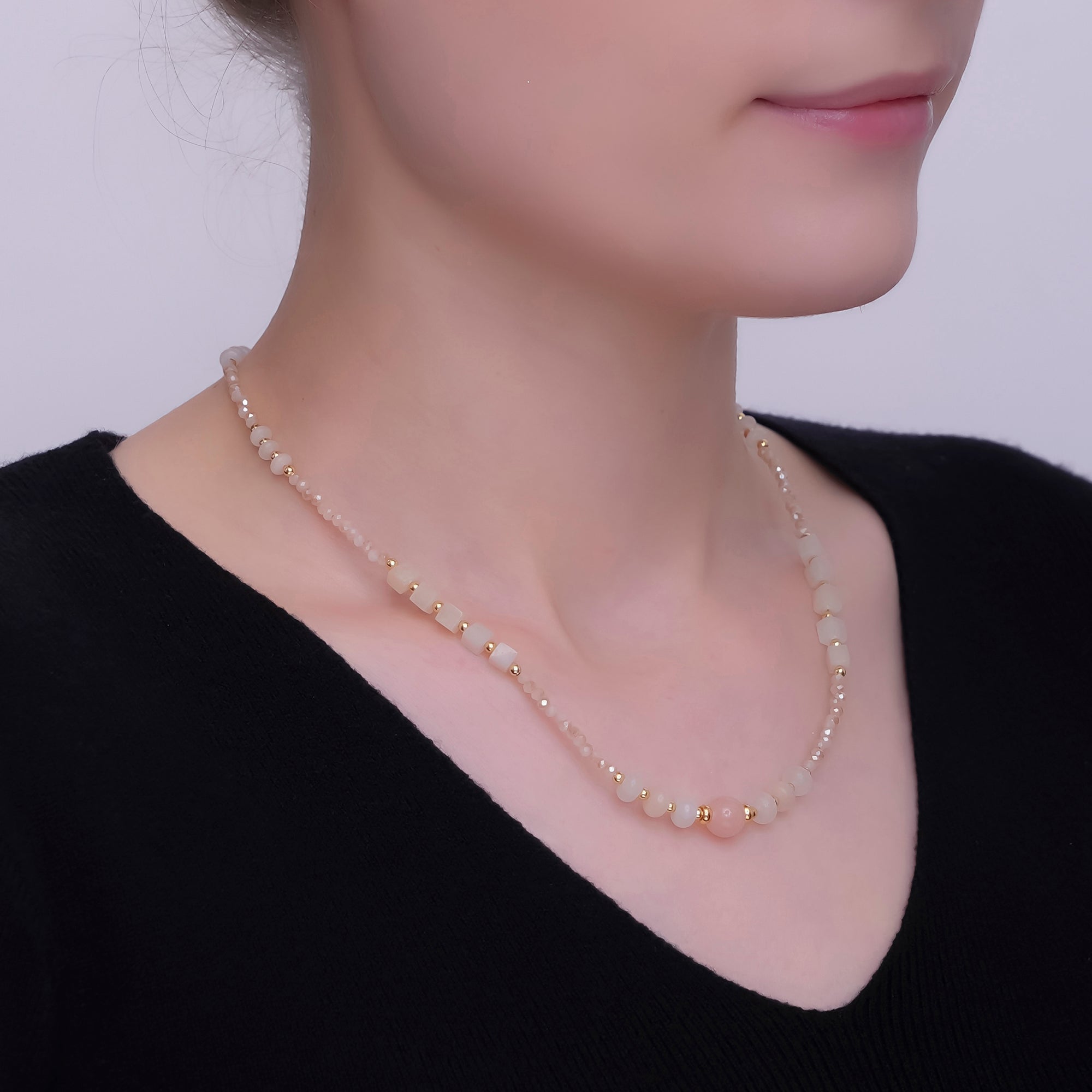 24K Gold Filled Rose Quartz Gemstone Bead 17 Inch Necklace | WA-2964