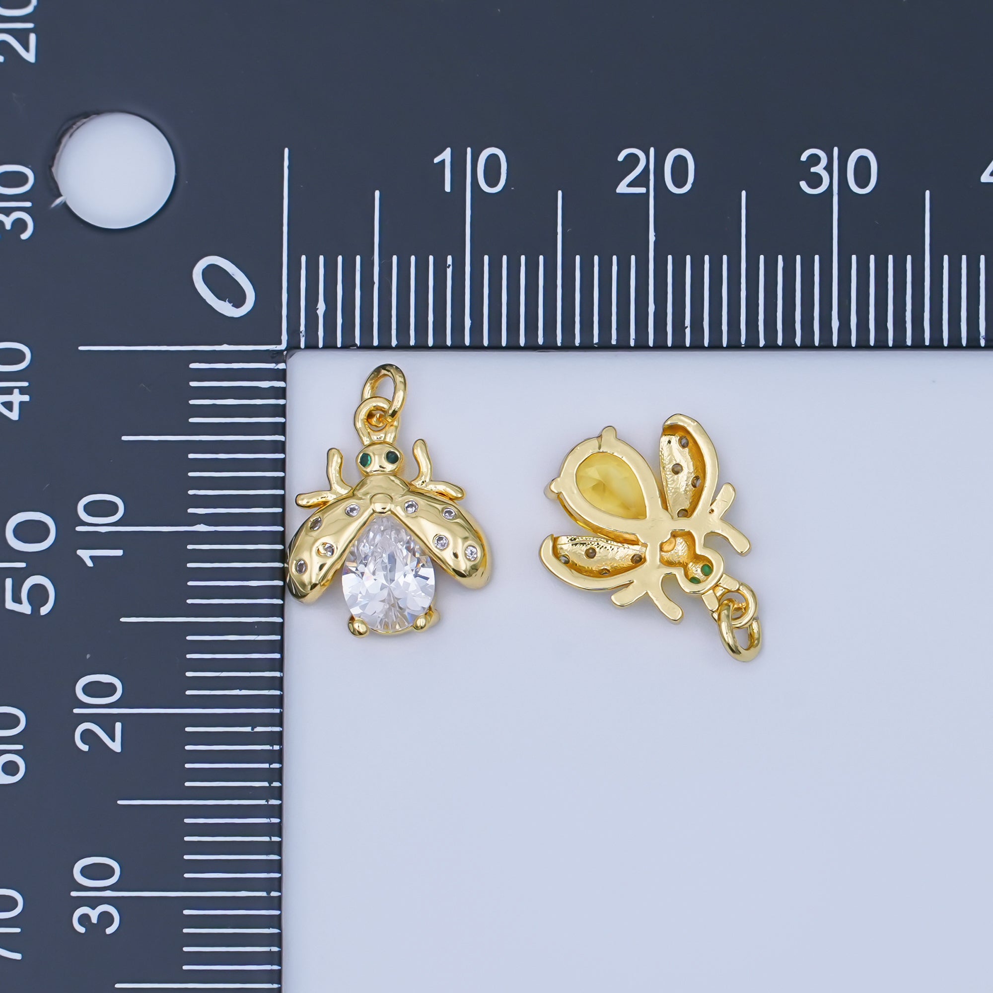 24K Gold Filled 13.5mm Yellow Pear-Cut CZ Flying Lady Bug Animals Charm | AJ292