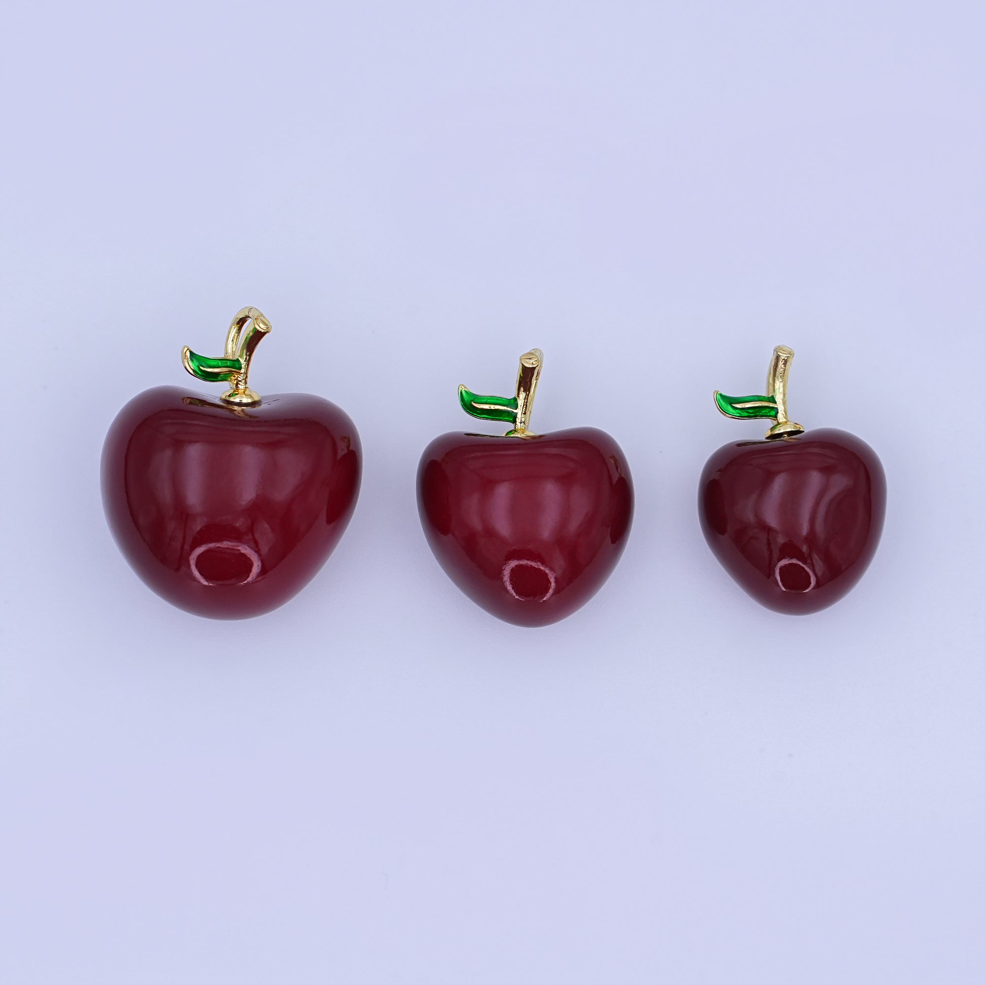 24K Gold Filled Red Washington Apple Fruit Enamel 3D Multidimensional Pendant | AH422-AH424