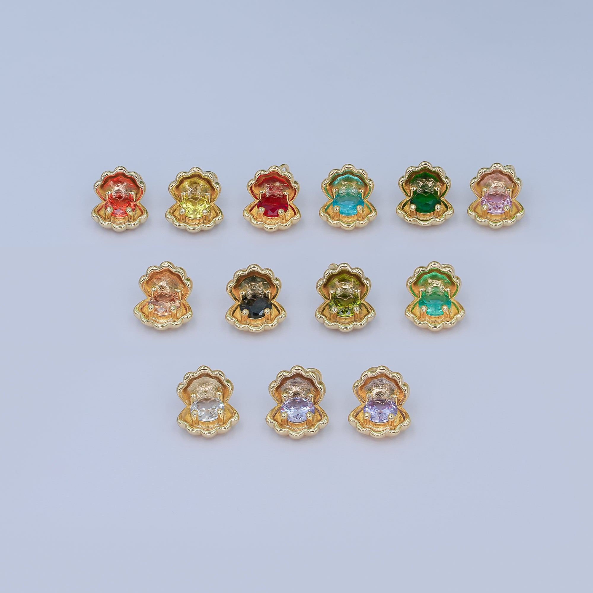 24K Gold Filled 14.5mm CZ Sea Shell Clam 3D Multidimensional Charm | N033
