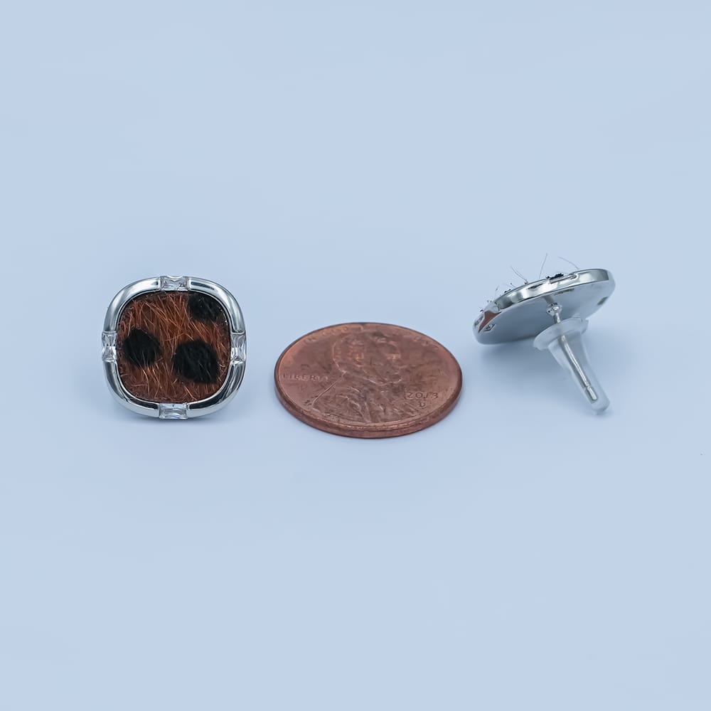 Animal Print Fur Leopard Cheetah Square Bezel With CZ Stone Stud Earrings in Gold & Silver | AE158