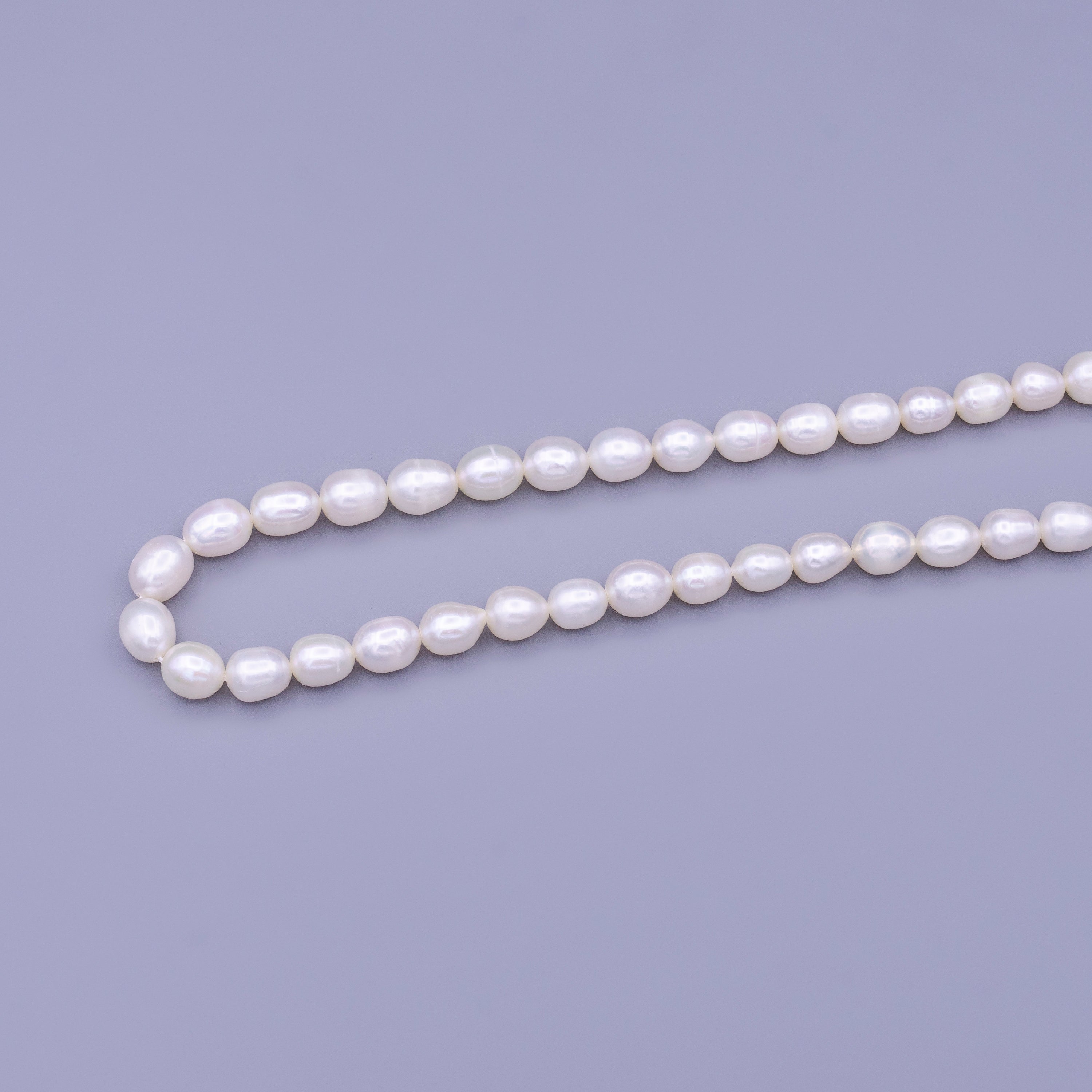 7mm White Rice Oval Freshwater Pearl Beads Strand Findings | WA-01666