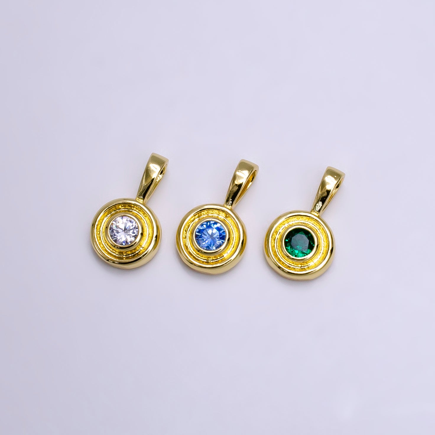 14K Gold Filled Birthstone CZ Lined-Bezel Round Pendant | N1970