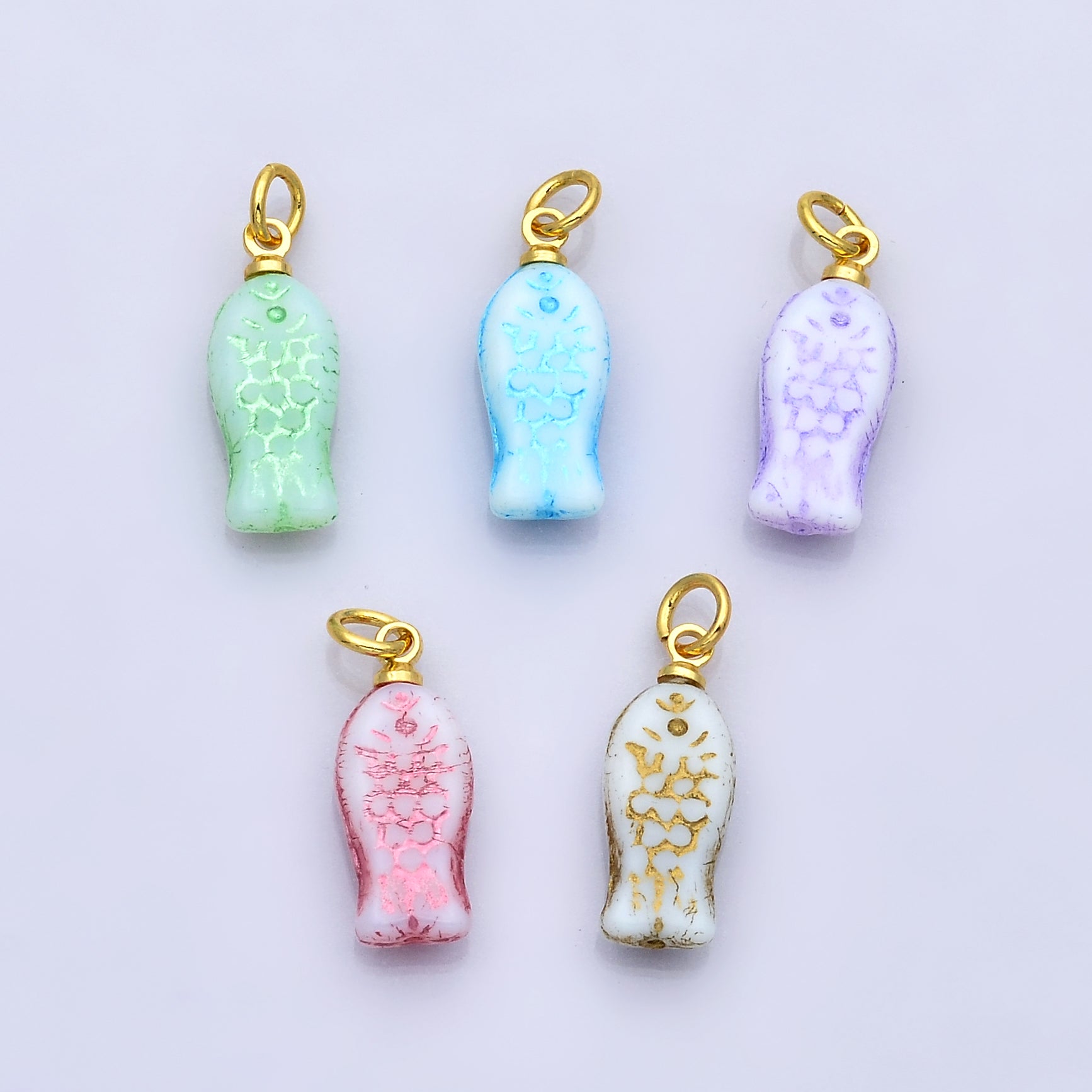 18K Gold Filled Purple, Green, Blue, Grey, Pink Scaled Fish Mini Charm | M392 M409 M861 M874 W145