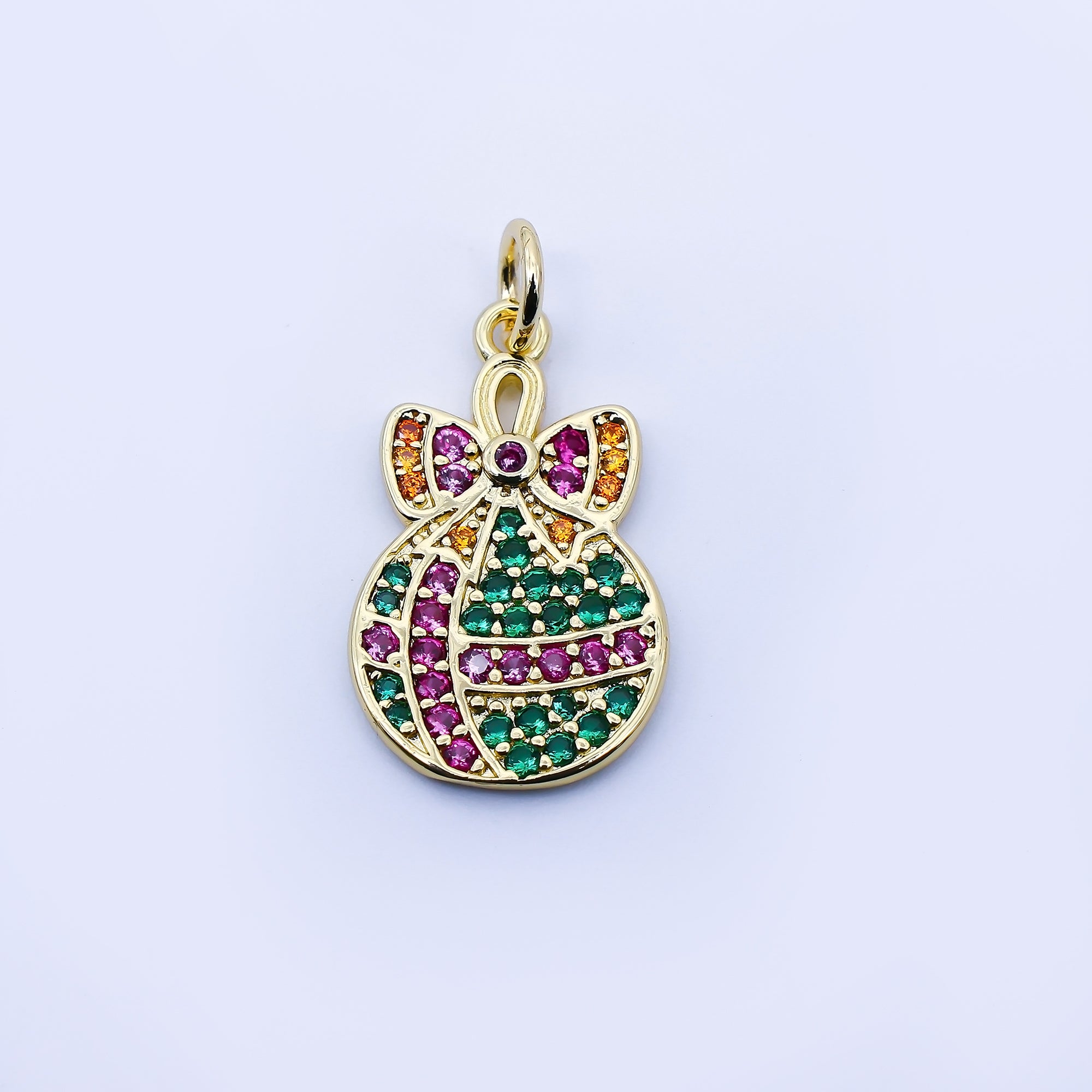 24K Gold Filled 19.5mm Multicolor Micro Paved CZ Christmas Ornaments Charm in Gold & Silver | E324