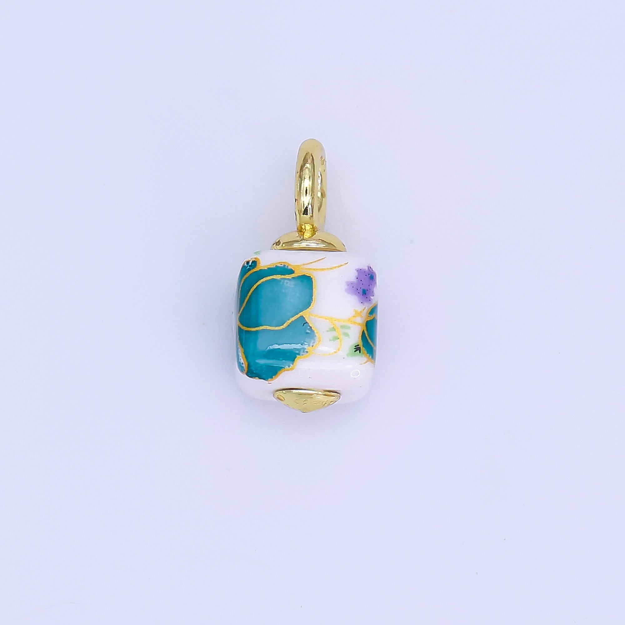 24K Gold Filled Green, Yellow, Purple, Red, Pink Flower Cube Ceramic Drop Pendant | E710 - E729