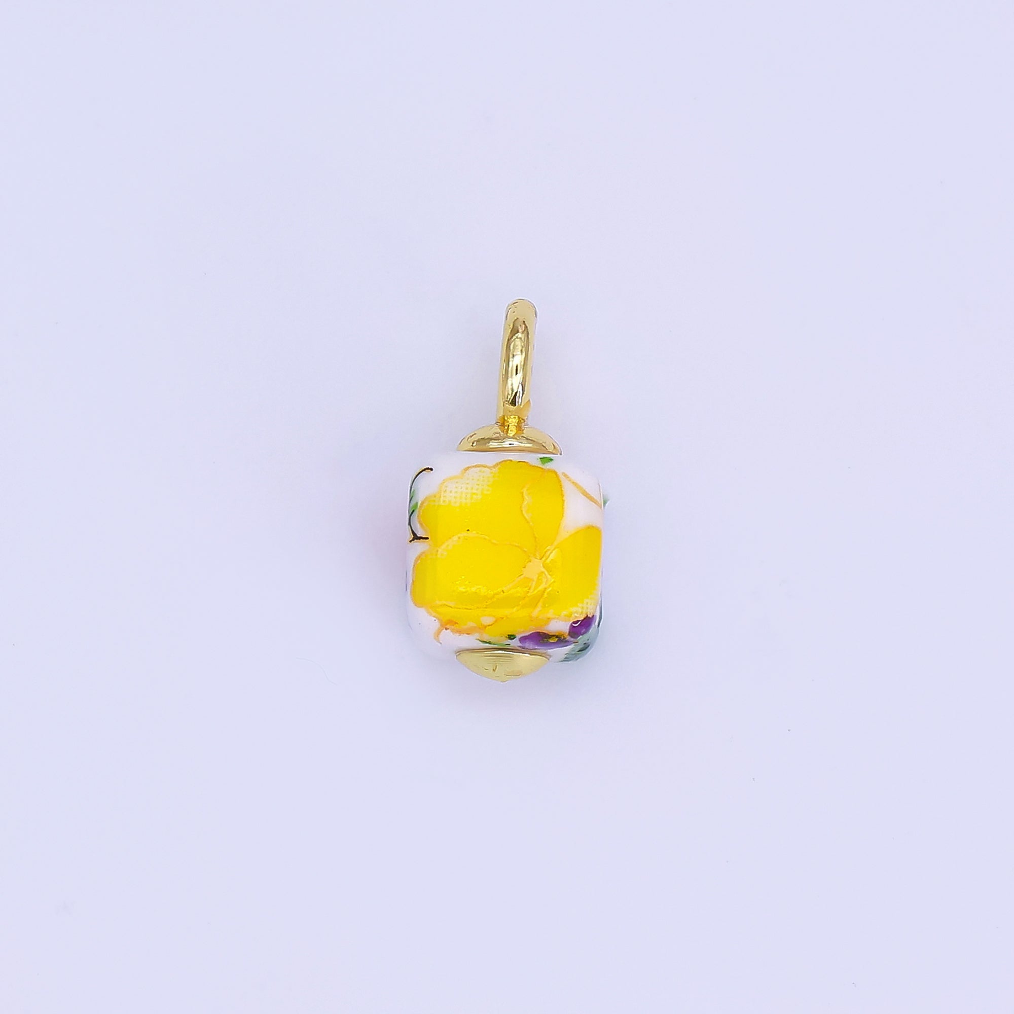 24K Gold Filled Green, Yellow, Purple, Red, Pink Flower Cube Ceramic Drop Pendant | E710 - E729