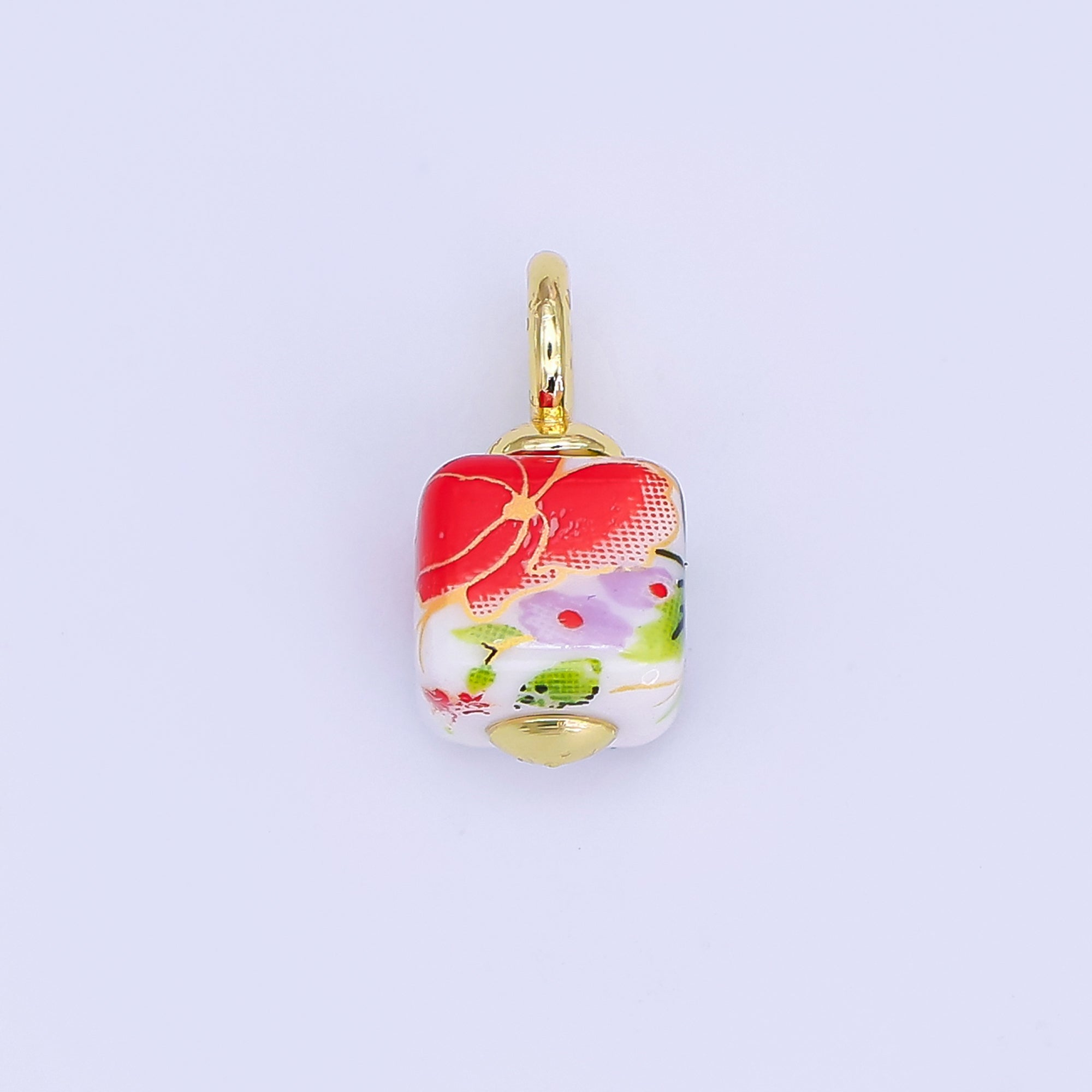 24K Gold Filled Green, Yellow, Purple, Red, Pink Flower Cube Ceramic Drop Pendant | E710 - E729