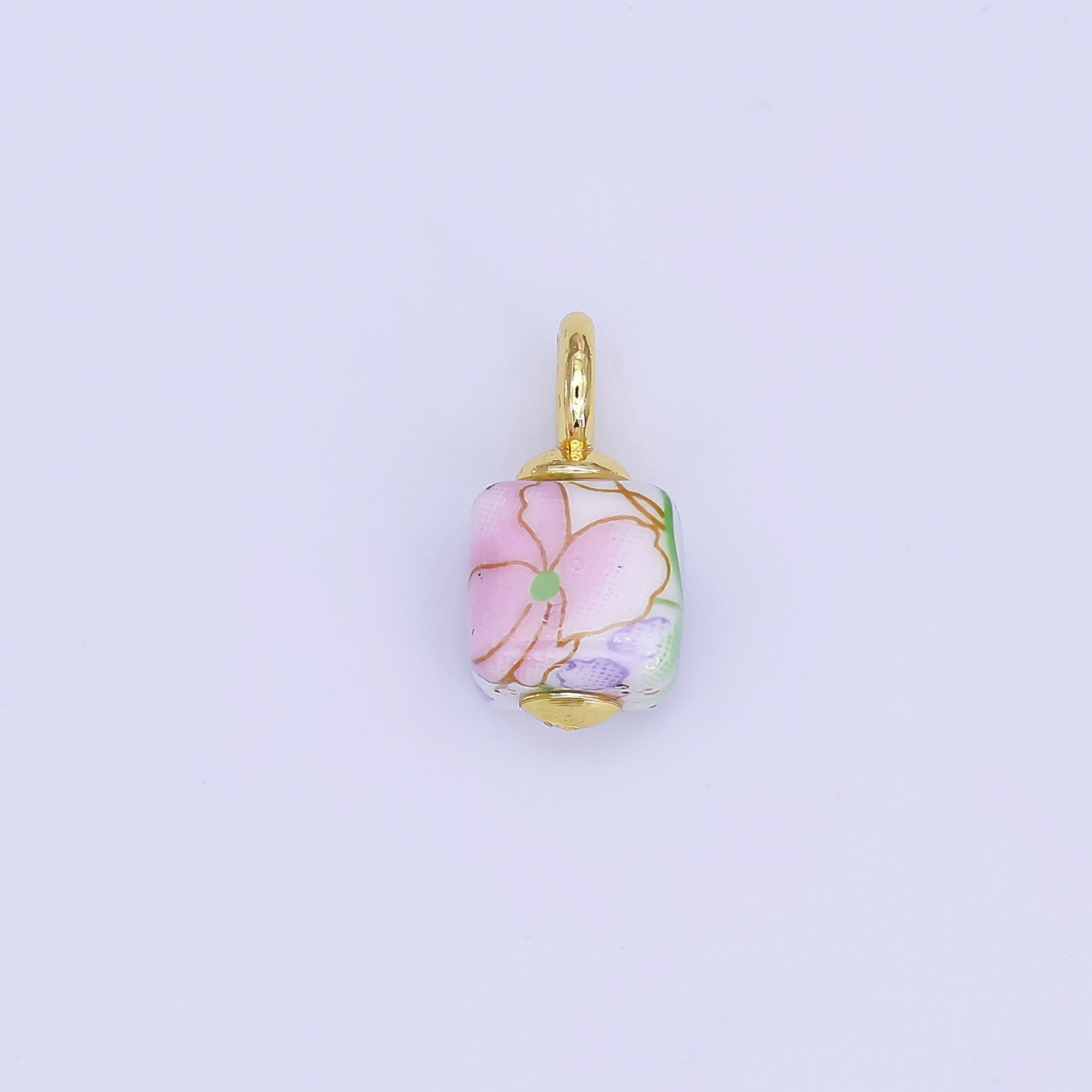 24K Gold Filled Green, Yellow, Purple, Red, Pink Flower Cube Ceramic Drop Pendant | E710 - E729