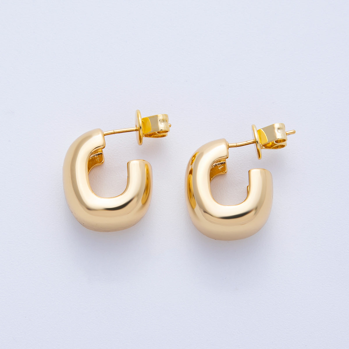 18K Gold Filled 19mm Wide Minimalist Square J-Shaped Hoop Earrings | Earrings-00040
